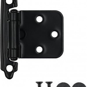 JQK 1/2 Inch Overlay Cabinet Door Hinges Black, 20 Pack 10 Pairs Flush Face Mount Cupboard Self-Closing Kitchen Cabinet Hinges with Door Bumper, CH200-BK-P20