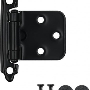 JQK 1/2 Inch Overlay Cabinet Door Hinges Black, 20 Pack 10 Pairs Flush Face Mount Cupboard Self-Closing Kitchen Cabinet Hinges with Door Bumper, CH200-BK-P20