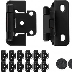 JQK 1/2 Inch Overlay Cabinet Door Hinges Black Semi Partial Wrap, 20 Pack 10 Pairs Flush Face Mount Cupboard Self-Closing Kitchen Cabinet Hinges with Door Bumper, CH400-BK-P20
