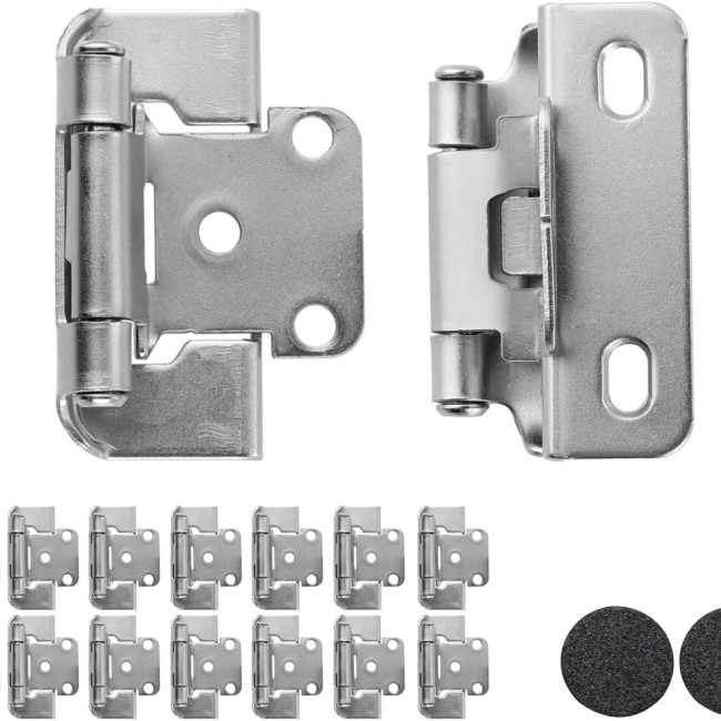 JQK 1/2 Inch Overlay Cabinet Door Hinges Black Semi Partial Wrap, 20 Pack 10 Pairs Flush Face Mount Cupboard Self-Closing Kitchen Cabinet Hinges with Door Bumper, CH400-BK-P20