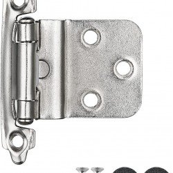 JQK 3/8 Inch Inset Cabinet Door Hinges Satin Nickel, 4 Pack 2 Pairs Flush Face Mount Cupboard Self-Closing Kitchen Cabinet Hardware Hinges with Door Bumper, CH201-SN-P20