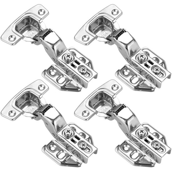 JQK Cabinet Hinges, 100 Degree Soft Closing Insert Door Hinge for Frameless Cabinet, Stainless Steel Nickel Plated Finish, 4 Pack, CH102-4P