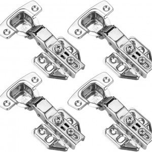 JQK Cabinet Hinges, 100 Degree Soft Closing Partical Overlay Door Hinge for Frameless Cabinets, Stainless Steel Nickel Plated Finish, 4 Pack, CH101-P4