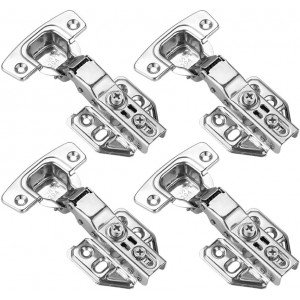 JQK Cabinet Hinges, 100 Degree Soft Closing Partical Overlay Door Hinge for Frameless Cabinets, Stainless Steel Nickel Plated Finish, 4 Pack, CH101-P4