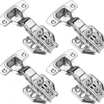 JQK Cabinet Hinges, 100 Degree Soft Closing Partical Overlay Door Hinge for Frameless Cabinets, Stainless Steel Nickel Plated Finish, 4 Pack, CH101-P4