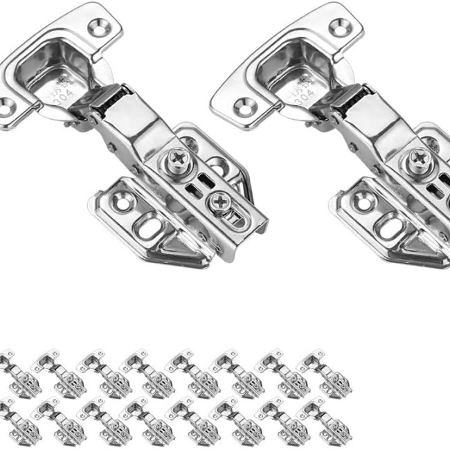 JQK Cabinet Hinges, 100 Degree Soft Closing Partical Overlay Door Hinge for Frameless Cabinets, Stainless Steel Nickel Plated Finish, 4 Pack, CH101-P4