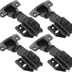 JQK Cabinet Hinges Black, 100 Degree Soft Closing Full Overlay Door Hinge for Frameless Cabinets, Stainless Steel Matte Black Finish, 4 Pack, CH100-PB-P4