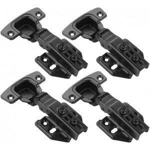 JQK Cabinet Hinges Black, 100 Degree Soft Closing Full Overlay Door Hinge for Frameless Cabinets, Stainless Steel Matte Black Finish, 4 Pack, CH100-PB-P4