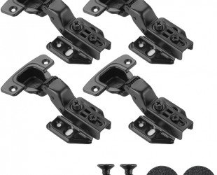 JQK Cabinet Hinges Black, 100 Degree Soft Closing Insert Door Hinge for Frameless Cabinet with Door Bumper, Stainless Steel Matte Black Finish, 4 Pack, CH102-PB-P4
