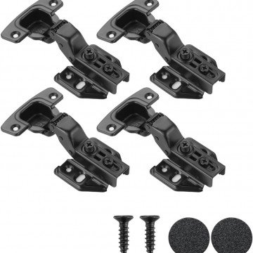 JQK Cabinet Hinges Black, 100 Degree Soft Closing Insert Door Hinge for Frameless Cabinet with Door Bumper, Stainless Steel Matte Black Finish, 4 Pack, CH102-PB-P4