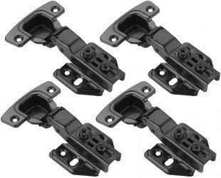 JQK Cabinet Hinges Black, 100 Degree Soft Closing Partical Overlay Door Hinge for Frameless Cabinets, Stainless Steel Matte Black Finish, 4 Pack, CH101-PB-P4