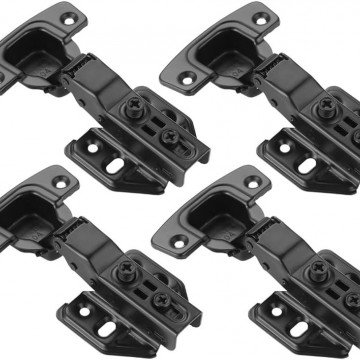 JQK Cabinet Hinges Black, 100 Degree Soft Closing Partical Overlay Door Hinge for Frameless Cabinets, Stainless Steel Matte Black Finish, 4 Pack, CH101-PB-P4