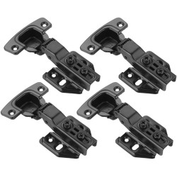 JQK Cabinet Hinges Black, 100 Degree Soft Closing Partical Overlay Door Hinge for Frameless Cabinets, Stainless Steel Matte Black Finish, 4 Pack, CH101-PB-P4