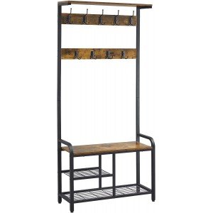 Yaheetech 72” H Multifunctional 3-in 1 Hall Tree with Bench & Shoe Storage, Entryway Coat Rack Shoe Bench with 23 Hooks, Hall Tree with Bench and Storage Shelf for Mudroom Bedroom, Rustic Brown