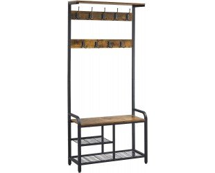 Yaheetech 72” H Multifunctional 3-in 1 Hall Tree with Bench & Shoe Storage, Entryway Coat Rack Shoe Bench with 23 Hooks, Hall Tree with Bench and Storage Shelf for Mudroom Bedroom, Rustic Brown