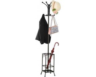 Yaheetech Coat Rack and Umbrella Stand, Entryway Coat Rack Hat Hanger Hooks Hall Tree Stand for Home or Office, Black