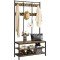 Yaheetech Hall Tree Storage Bench for Entryway, Coat Rack Shoe Bench, 3-in-1 Coat Rack with Bench, 3-Tier Storage Shelves & 24 Hooks for Bedroom, Metal Frame, Rustic Brown