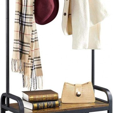 Yaheetech Hall Tree with Bench and Shoe Storage for Entryway, 4-in-1 Coat Rack Shoe Bench with 23 Hooks, a Hanging Rod, Metal Frame, 13.5 x 28 x 72 Inches, Rustic Brown