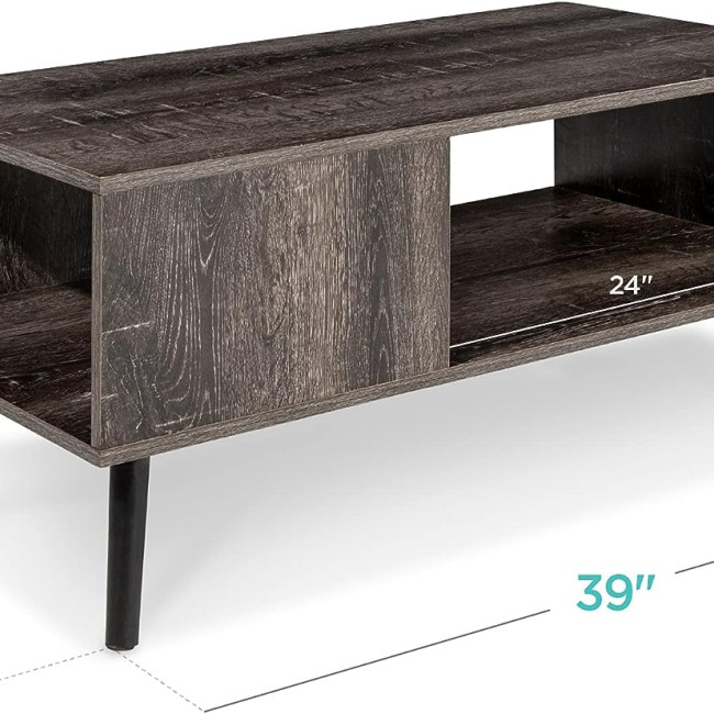 Best Choice Products Wooden Mid-Century Modern Coffee Table, Accent Furniture for Living Room, Indoor, Home Décor w/Open Storage Shelf, Wood Grain Finish - Black