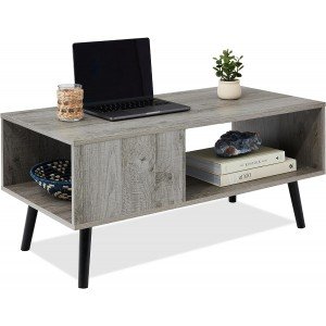 Best Choice Products Wooden Mid-Century Modern Coffee Table, Accent Furniture for Living Room, Indoor, Home Décor w/Open Storage Shelf, Wood Grain Finish - Gray