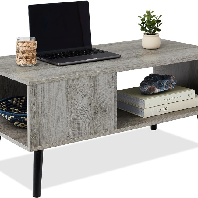 Best Choice Products Wooden Mid-Century Modern Coffee Table, Accent Furniture for Living Room, Indoor, Home Décor w/Open Storage Shelf, Wood Grain Finish - Gray