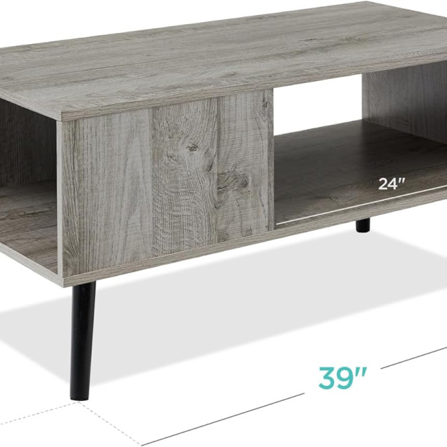 Best Choice Products Wooden Mid-Century Modern Coffee Table, Accent Furniture for Living Room, Indoor, Home Décor w/Open Storage Shelf, Wood Grain Finish - Gray