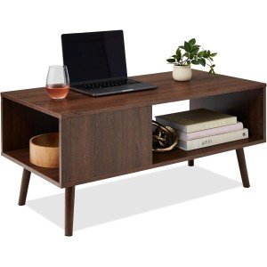 Best Choice Products Wooden Mid-Century Modern Coffee Table, Accent Furniture for Living Room, Indoor, Home Décor w/Open Storage Shelf, Wood Grain Finish - Walnut