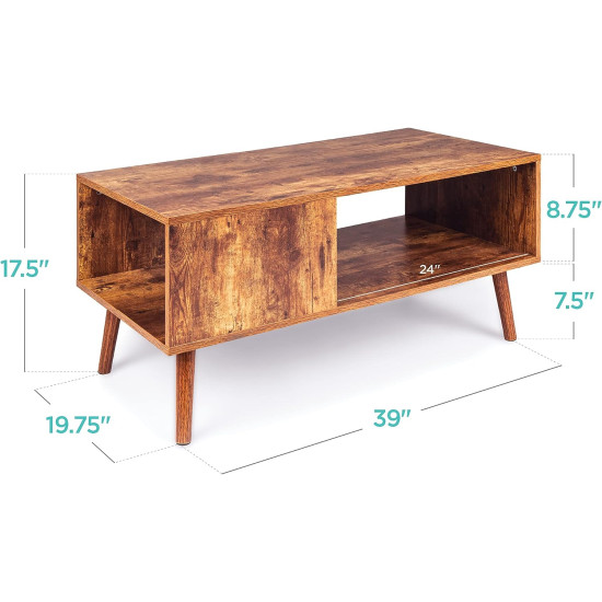 Best Choice Products Wooden Mid-Century Modern Coffee Table, Accent Furniture for Living Room, Indoor, Home Décor w/Open Storage Shelf, Wood Grain Finish - Walnut