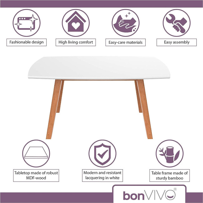 bonVIVO Small Coffee Table - Franz Designer Low Table w/Wooden Bamboo Frame for Sitting, Storage and Living Room Furniture for Men and Women - White
