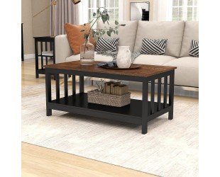 ChooChoo Farmhouse Coffee Table, Black Living Room Table with Shelf, 40 Inch