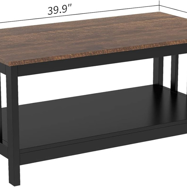 ChooChoo Farmhouse Coffee Table, Black Living Room Table with Shelf, 40 Inch