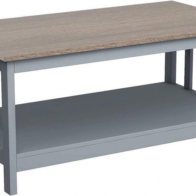 ChooChoo Farmhouse Coffee Table, Grey Living Room Table with Shelf, 40 Inch