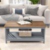 ChooChoo Farmhouse Coffee Table, Grey Living Room Table with Shelf, 40 Inch