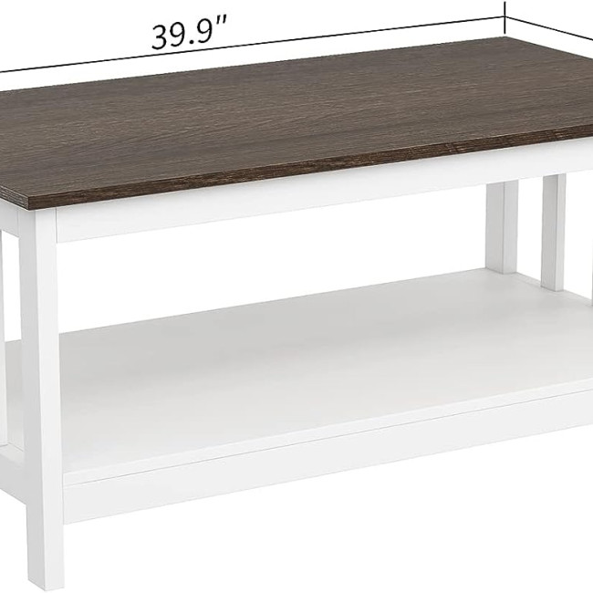 ChooChoo Farmhouse Coffee Table, Grey Living Room Table with Shelf, 40 Inch