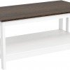 ChooChoo Farmhouse Coffee Table, Grey Living Room Table with Shelf, 40 Inch