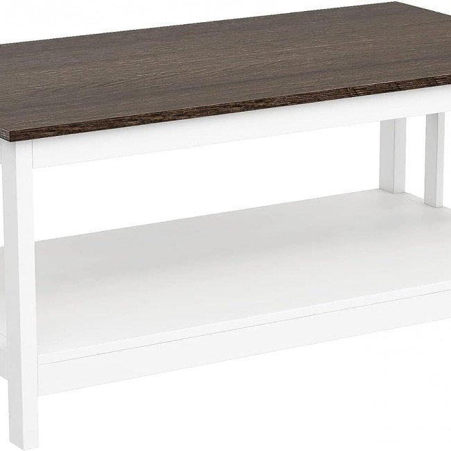 ChooChoo Farmhouse Coffee Table, Grey Living Room Table with Shelf, 40 Inch