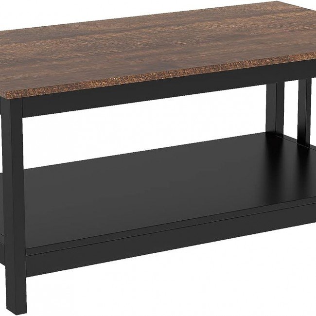 ChooChoo Farmhouse Coffee Table, Grey Living Room Table with Shelf, 40 Inch