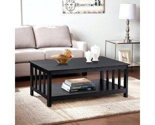 ChooChoo Mission Coffee Table, Black Wood Living Room Table with Shelf, 40 Black
