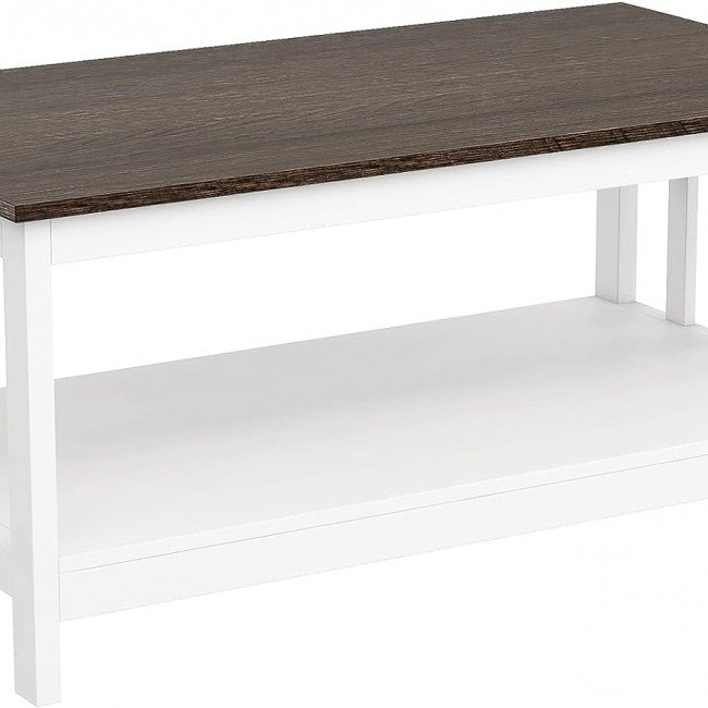 ChooChoo White Coffee Table, Farmhouse Living Room Table with Shelf, 40 Inch ChooChoo White Coffee Table, Farmhouse Living Room Table with Shelf, 40 Inch