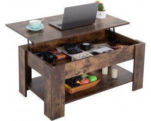 FDW Lift Top Coffee Table with Hidden Compartment and Storage Shelf Wooden Lift Tabletop for Home Living Room Reception Room Office (Brown)