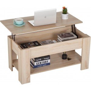 FDW Lift Top Coffee Table with Hidden Compartment and Storage Shelf Wooden Lift Tabletop for Home Living Room Reception Room Office (Natural)