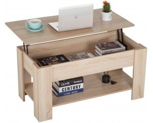 FDW Lift Top Coffee Table with Hidden Compartment and Storage Shelf Wooden Lift Tabletop for Home Living Room Reception Room Office (Natural)