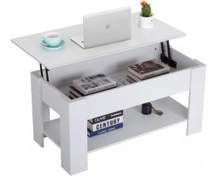 FDW Lift Top Coffee Table with Hidden Compartment and Storage Shelf Wooden Lift Tabletop for Home Living Room Reception Room Office (White)