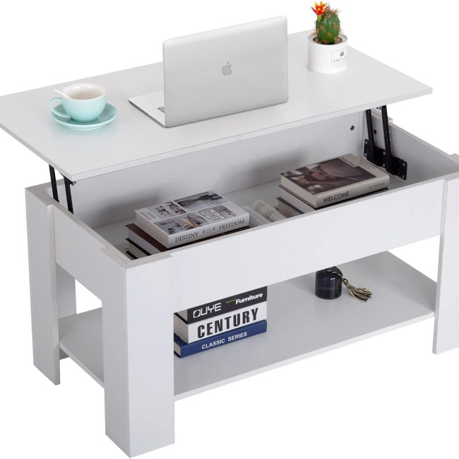 FDW Lift Top Coffee Table with Hidden Compartment and Storage Shelf Wooden Lift Tabletop for Home Living Room Reception Room Office (White)