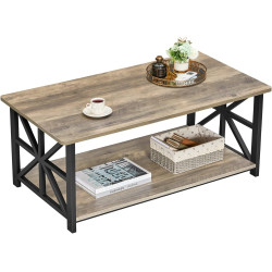 GreenForest Coffee Table for Living Room with Round Corners Farmhouse Style Center Table with Storage Shelf 39 Inch Space Saving Easy Assembly Gray Wash