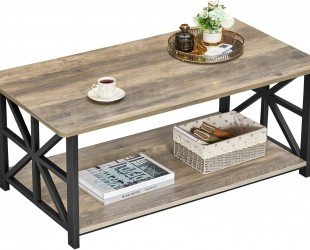 GreenForest Coffee Table for Living Room with Round Corners Farmhouse Style Center Table with Storage Shelf 39 Inch Space Saving Easy Assembly Gray Wash