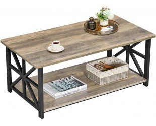 GreenForest Coffee Table for Living Room with Round Corners Farmhouse Style Center Table with Storage Shelf 39 Inch Space Saving Easy Assembly Gray Wash