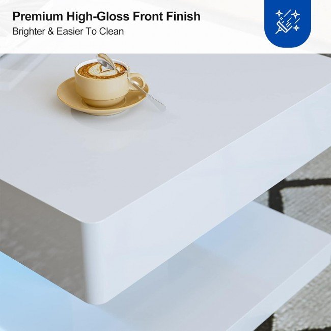 IKIFLY Modern LED Coffee Table with Drawer, White High Glossy Rectangle Coffee End Table with 16 Colors LED Lights for Living Room Bedroom IKIFLY Modern LED Coffee Table with Drawer, White High Glossy Rectangle Coffee End Table with 16 Colors LED Lights for Living Room Bedroom
