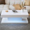 IKIFLY Modern LED Coffee Table with Drawer, White High Glossy Rectangle Coffee End Table with 16 Colors LED Lights for Living Room Bedroom