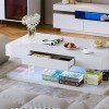 IKIFLY Modern LED Coffee Table with Drawer, White High Glossy Rectangle Coffee End Table with 16 Colors LED Lights for Living Room Bedroom